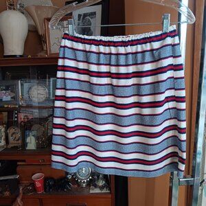 MEDIUM 26" Vintage 1970's Womens Skirt RED/BLUE STRIPE MOD MINI SKIRT